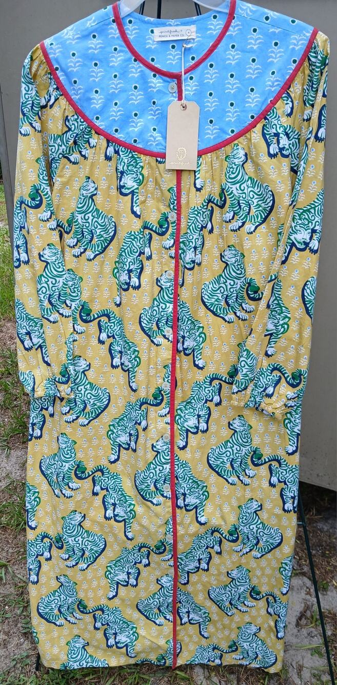 New Pencil&Paper Co. Printfresh Green Indian Tiger Housecoat Dressing Gown Small